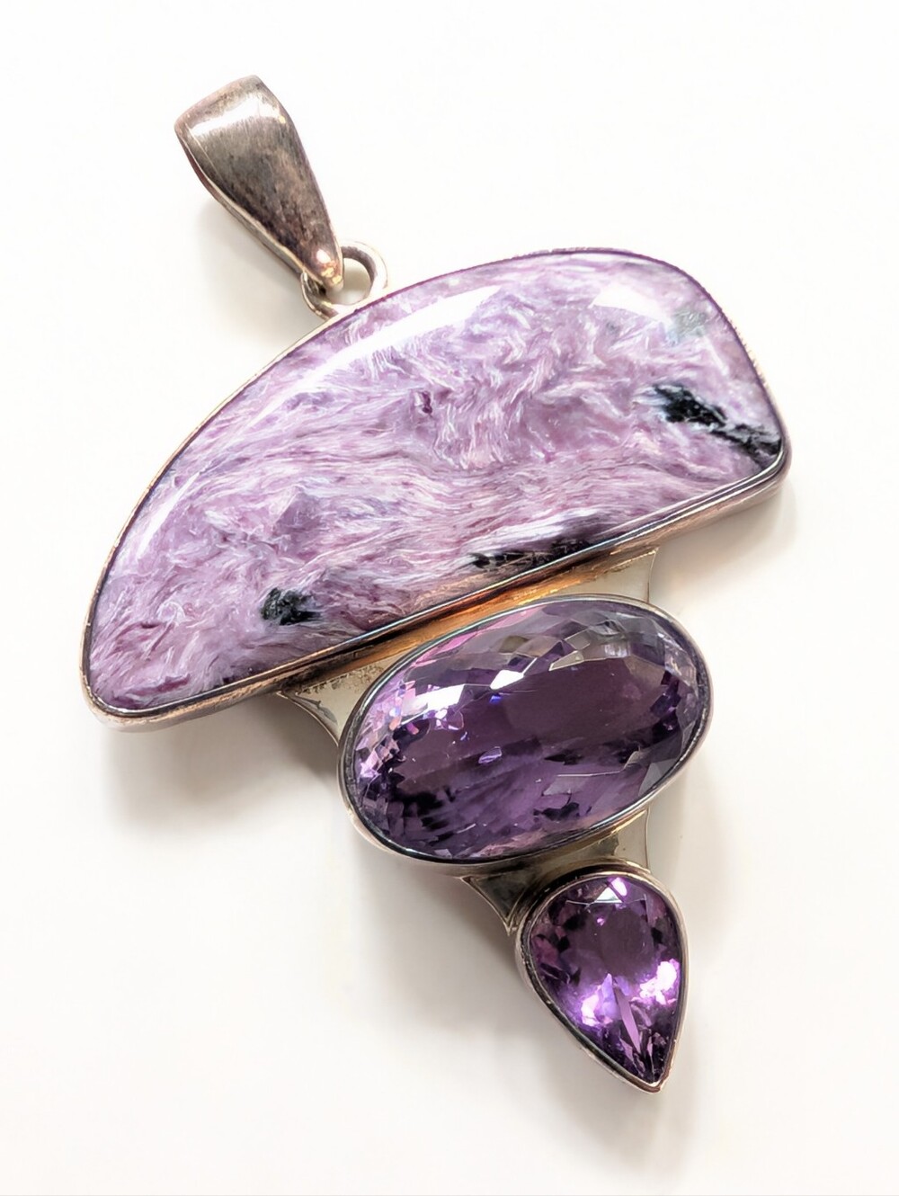 Charles Albert Fine Sterling Silver Faceted Amethyst Chunky Western Pendant